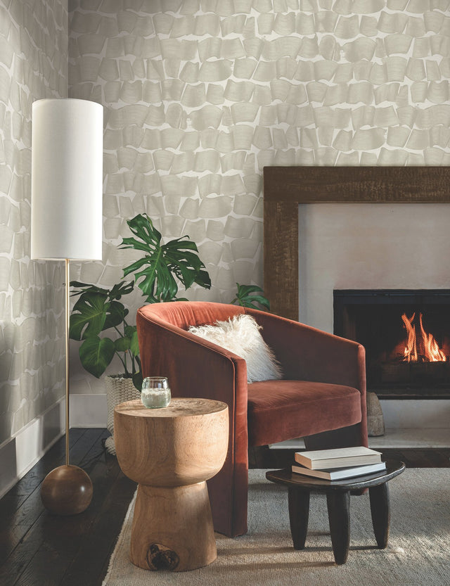 Brushed Ink Taupe Wallpaper with Calligraphic Brushstroke Pattern - York OI0654