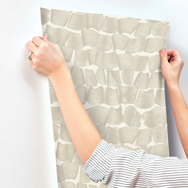 Brushed Ink Taupe Wallpaper with Calligraphic Brushstroke Pattern - York OI0654