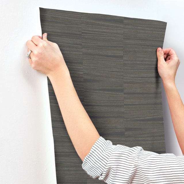 Line Stripe Charcoal Metallic Textured Wallpaper - York OI0661