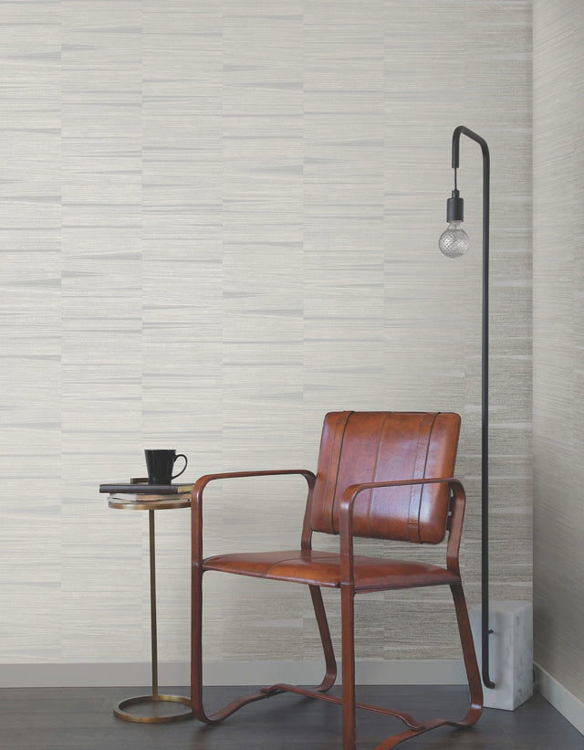 Line Stripe Grey Wallpaper with Metallic Textured Horizontal Stripe Pattern - York OI0664
