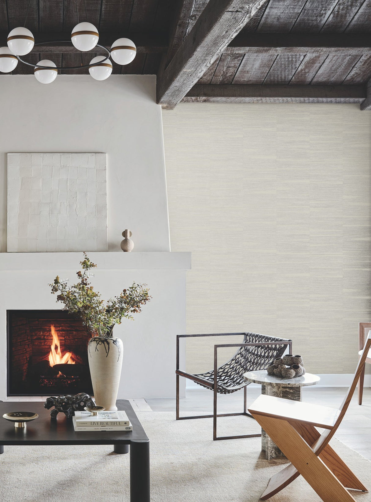 Line Stripe Beige Metallic Textures Wallpaper - York OI0665
