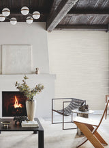 Line Stripe Putty Wallpaper with Metallic Textured Grasscloth Motif - York OI0666
