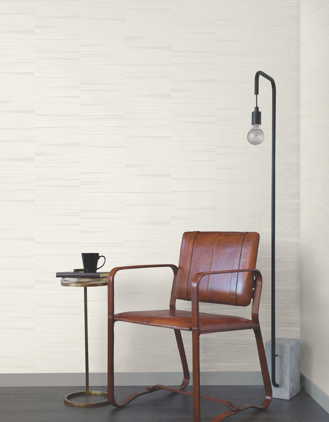 Line Stripe Putty Wallpaper with Metallic Textured Grasscloth Motif - York OI0666