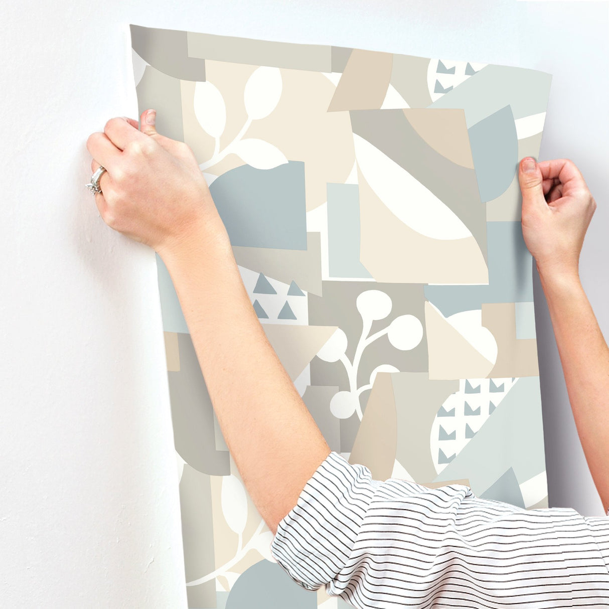 Cut Outs Sky Blue Geometric Wallpaper with Modern Abstract Leaf Motif - York OI0673