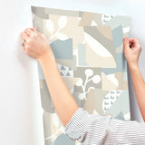 Cut Outs Sky Blue Geometric Wallpaper with Modern Abstract Leaf Motif - York OI0673