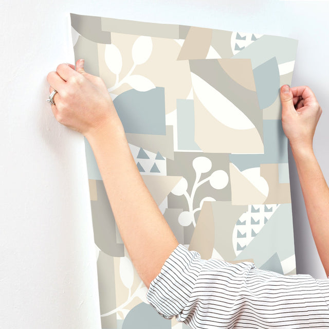 Cut Outs Sky Blue Geometric Wallpaper with Modern Abstract Leaf Motif - York OI0673
