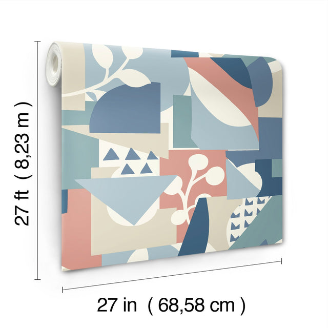 Cut Outs Blue Geometric Matte Non-Woven Unpasted Wallpaper - York OI0674