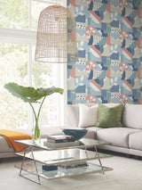 Cut Outs Blue Geometric Matte Non-Woven Unpasted Wallpaper - York OI0674