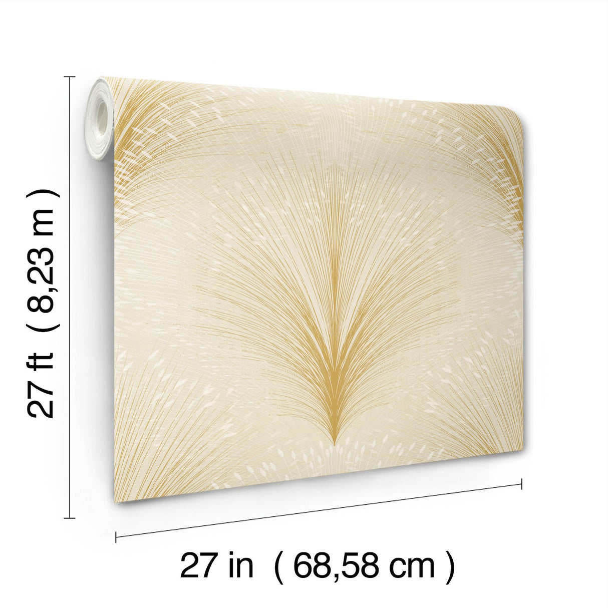 Papyrus Plume Beige Botanical Metallic Wallpaper - York OI0681