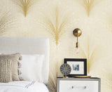 Papyrus Plume Beige Botanical Metallic Wallpaper - York OI0681