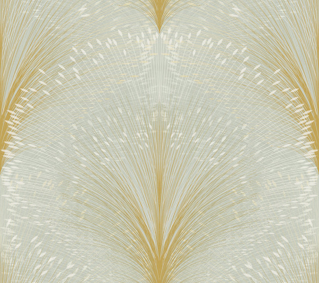 Papyrus Plume Sage Wallpaper with Metallic Botanical Motif - York OI0682
