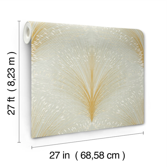 Papyrus Plume Sage Wallpaper with Metallic Botanical Motif - York OI0682