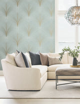 Papyrus Plume Sage Wallpaper with Metallic Botanical Motif - York OI0682