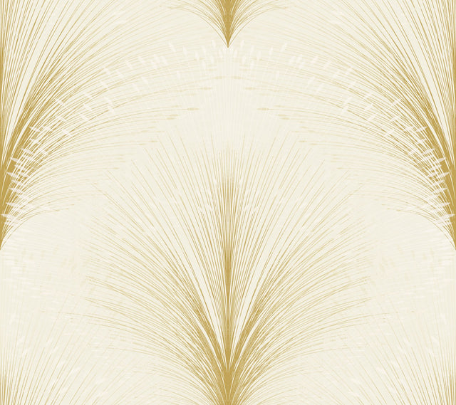Papyrus Plume Ivory Metallic Wallpaper with Botanical Feathered Grass Motif - York OI0683