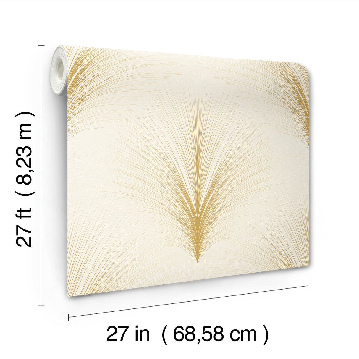 Papyrus Plume Ivory Metallic Wallpaper with Botanical Feathered Grass Motif - York OI0683