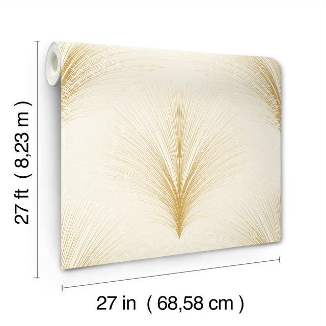 Papyrus Plume Ivory Metallic Wallpaper with Botanical Feathered Grass Motif - York OI0683