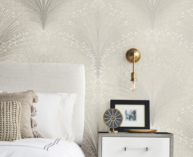 Papyrus Plume Grey Metallic Botanical Wallpaper - York OI0684