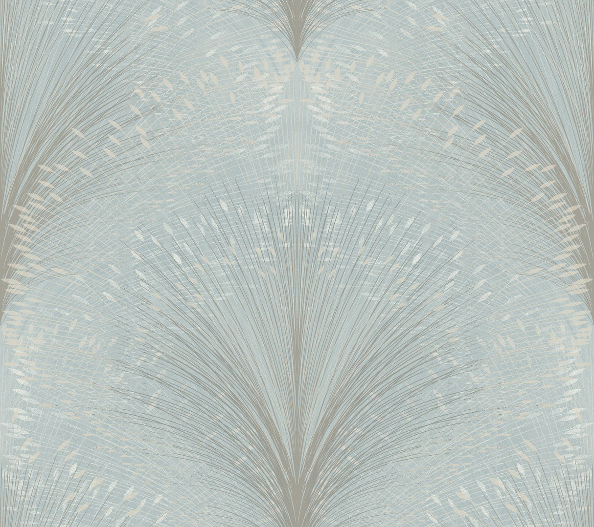 Papyrus Plume Sky Blue Wallpaper with Metallic Botanical Motif - York OI0685