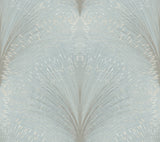 Papyrus Plume Sky Blue Wallpaper with Metallic Botanical Motif - York OI0685