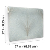 Papyrus Plume Sky Blue Wallpaper with Metallic Botanical Motif - York OI0685