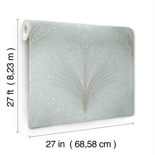 Papyrus Plume Sky Blue Wallpaper with Metallic Botanical Motif - York OI0685