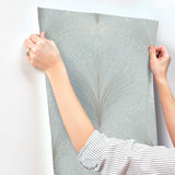 Papyrus Plume Sky Blue Wallpaper with Metallic Botanical Motif - York OI0685