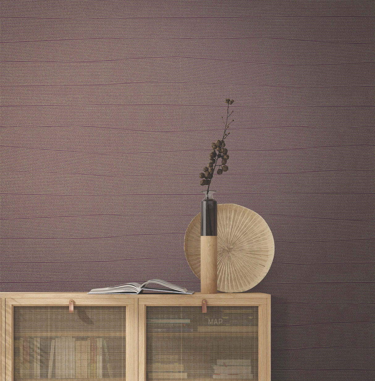 Natural Grid Mulberry Wallpaper with Metallic Geometric Lattice - York OI0691