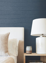 Natural Grid Navy Wallpaper with Metallic Geometric Lattice - York OI0694