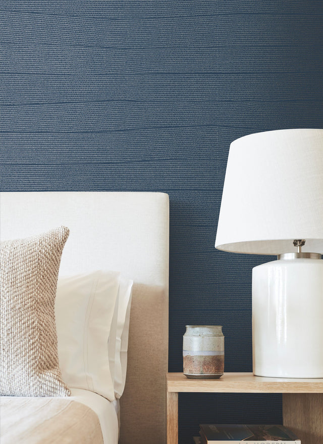Natural Grid Navy Wallpaper with Metallic Geometric Lattice - York OI0694