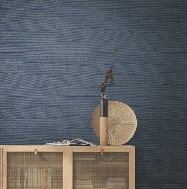 Natural Grid Navy Wallpaper with Metallic Geometric Lattice - York OI0694