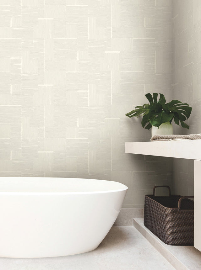 Contour Ivory Geometric Metallic Vinyl on Non Woven Wallpaper - York OI0701