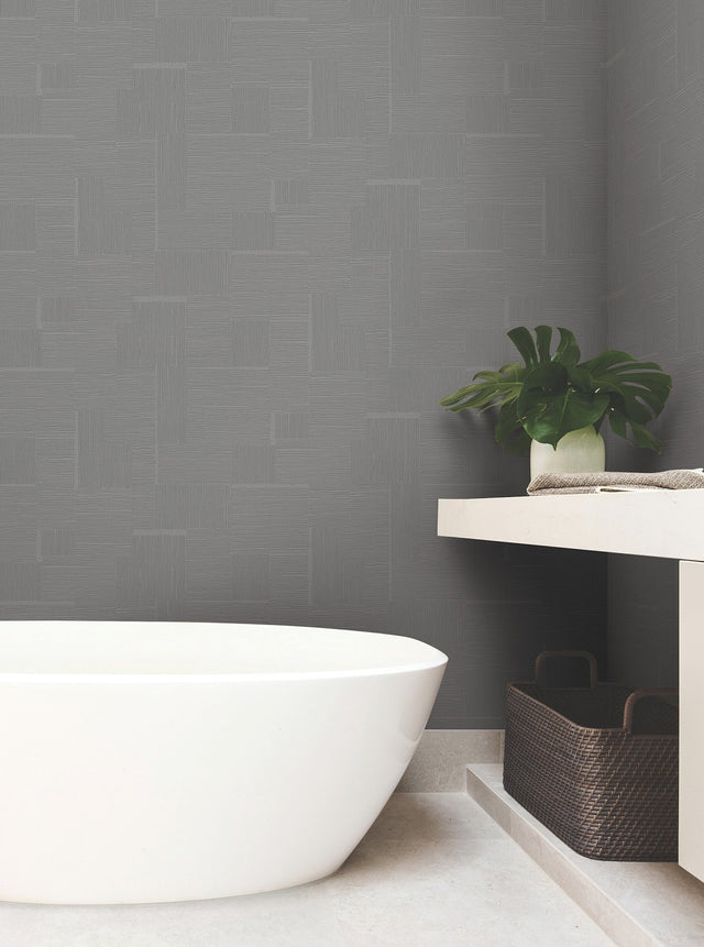 Contour Gunmetal Geometric Metallic Vinyl on Non Woven Wallpaper - York OI0705