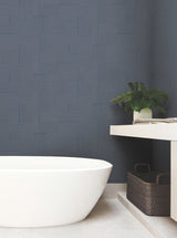 Contour Navy Geometric Metallic Vinyl on Non Woven Wallpaper - York OI0706