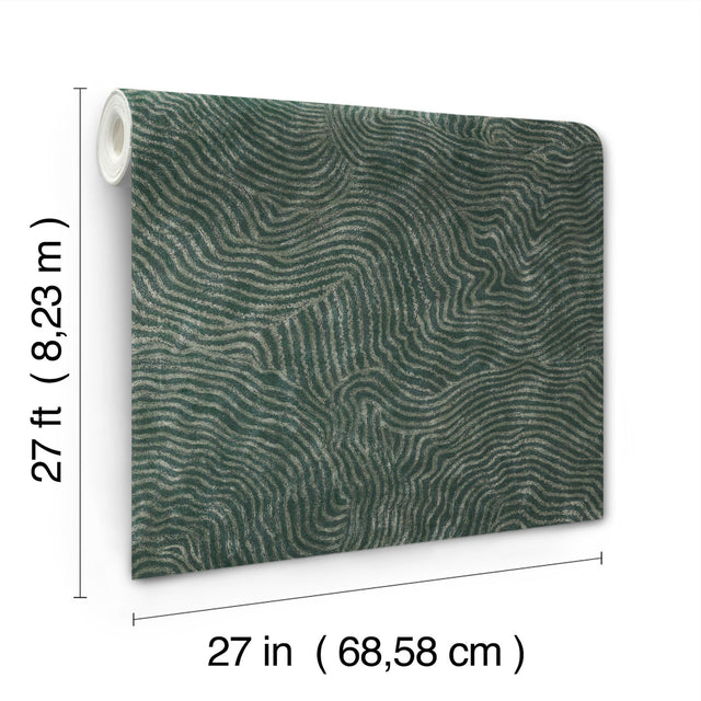 Modern Wood Forest Green Metallic Wallpaper with Geometric Woodgrain Pattern - York OI0711