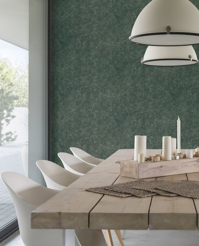 Modern Wood Forest Green Metallic Wallpaper with Geometric Woodgrain Pattern - York OI0711