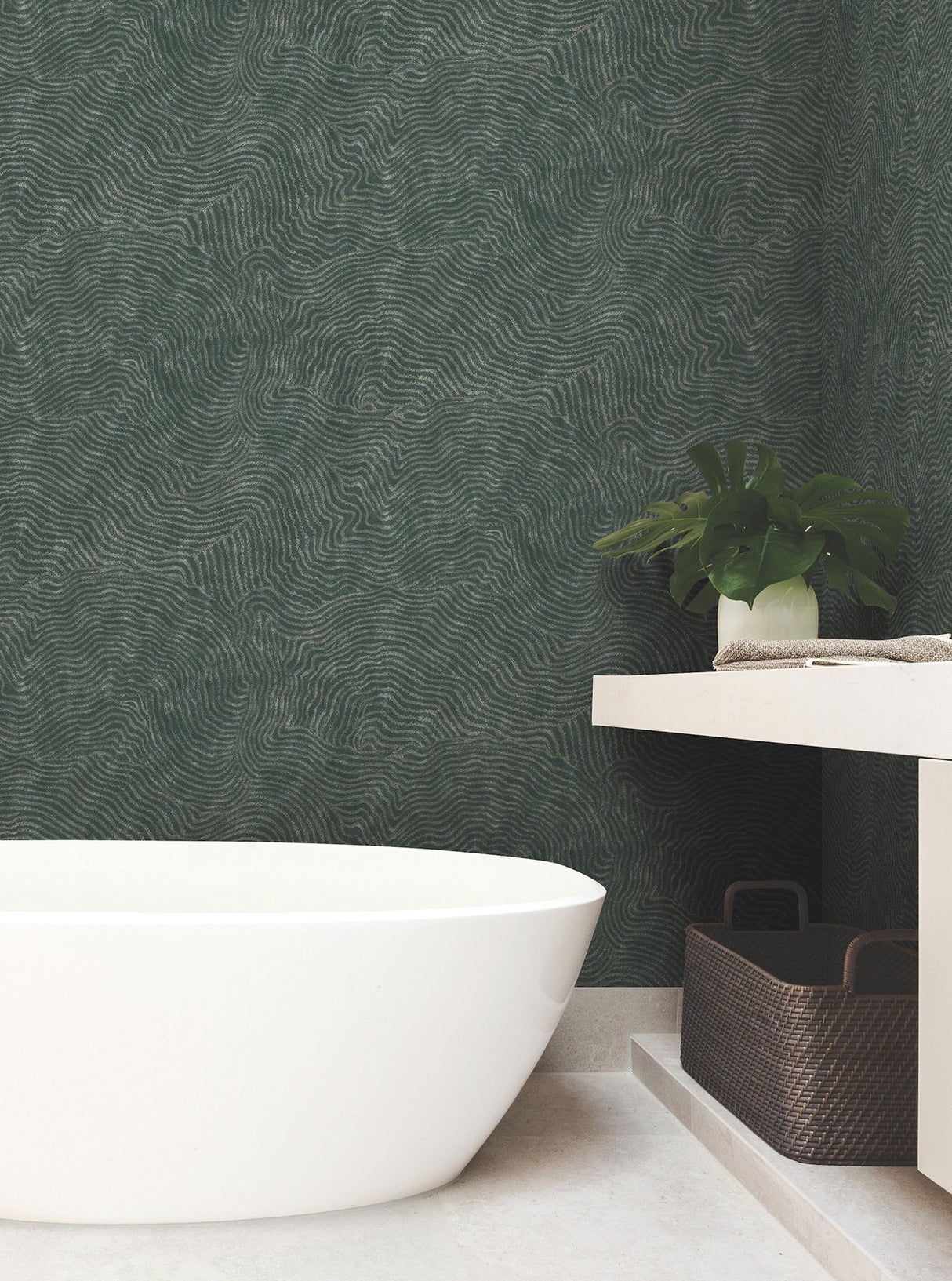 Modern Wood Forest Green Metallic Wallpaper with Geometric Woodgrain Pattern - York OI0711