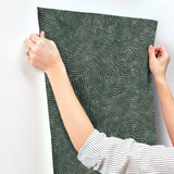 Modern Wood Forest Green Metallic Wallpaper with Geometric Woodgrain Pattern - York OI0711