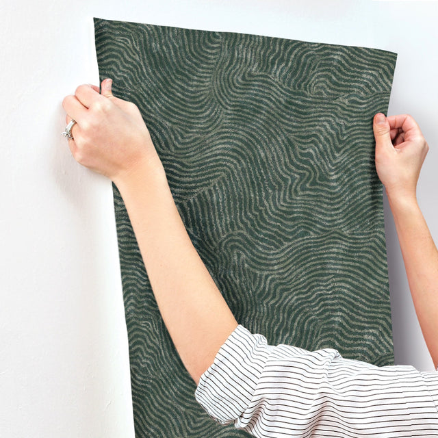 Modern Wood Forest Green Metallic Wallpaper with Geometric Woodgrain Pattern - York OI0711