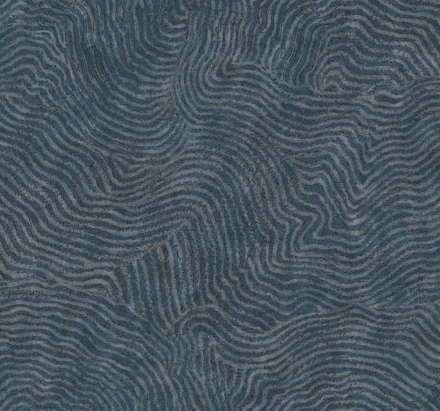 Modern Wood Indigo Wallpaper with Metallic Raised Ink Geometric Woodgrain Pattern - York OI0714