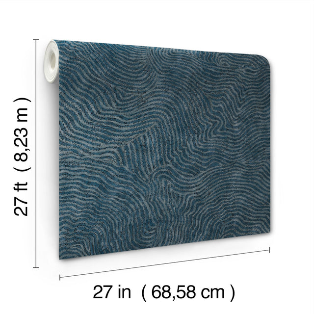Modern Wood Indigo Wallpaper with Metallic Raised Ink Geometric Woodgrain Pattern - York OI0714