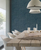 Modern Wood Indigo Wallpaper with Metallic Raised Ink Geometric Woodgrain Pattern - York OI0714
