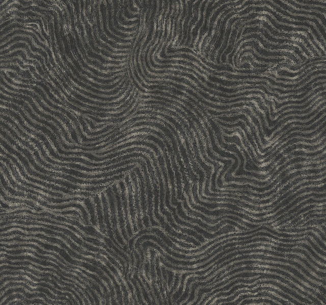 Modern Wood Black Geometric Wallpaper with Metallic Raised Ink - York OI0716