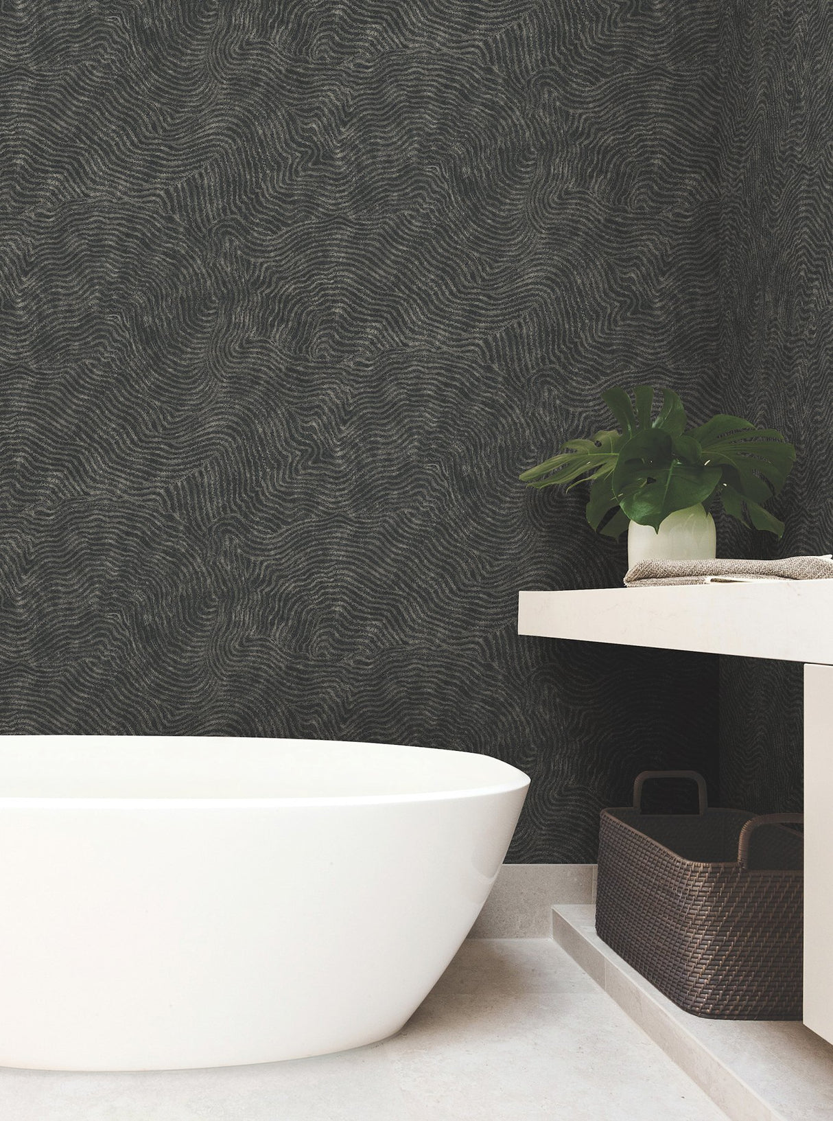 Modern Wood Black Geometric Wallpaper with Metallic Raised Ink - York OI0716