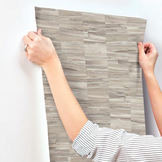 Reserve Grey Faux Aged Wood Grain Prepasted Wallpaper - Magnolia Home OM3601