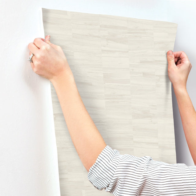 Reserve Off White Faux Aged Wood Grain Prepasted Wallpaper - York OM3602