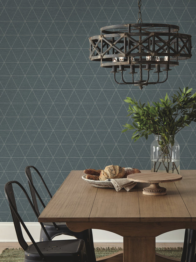 Ridge Dark Grey Geometric Wallpaper with Linear Triangle Motif - York OM3611