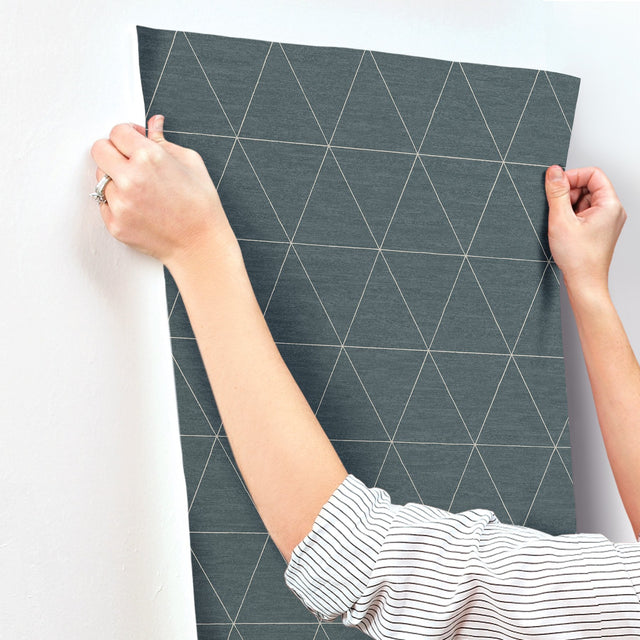 Ridge Dark Grey Geometric Wallpaper with Linear Triangle Motif - York OM3611