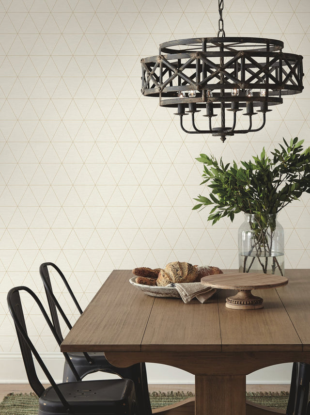 Ridge Whitewash Geometric Wallpaper with Modern Metallic Triangle Grid - York OM3612