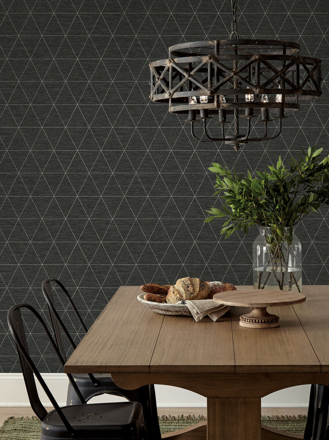 Ridge Midnight Black Geometric Triangles Prepasted Wallpaper - York OM3613