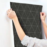 Ridge Midnight Black Geometric Triangles Prepasted Wallpaper - York OM3613